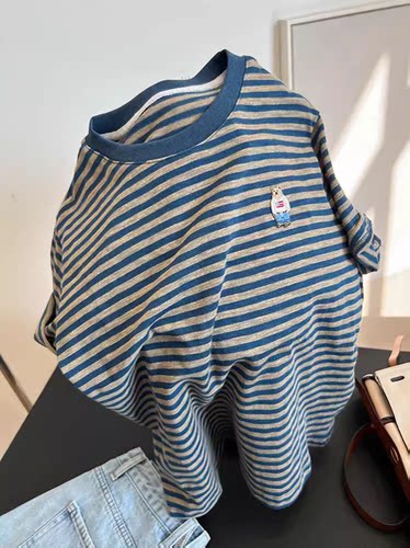 正品联名~品牌剪标奥特莱斯清仓专柜夏季短袖T恤条纹男女士宽松潮