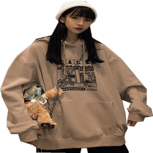 连帽卫衣女加绒加厚ins超火2021秋冬装韩版bf原宿风宽松学生外套
