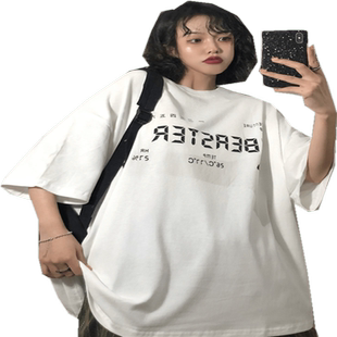 欧货大版cec短袖t恤女2021韩版宽松ins潮原宿bf风mschf上衣服