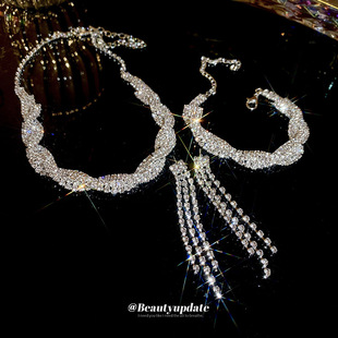 欧美夸张镶钻几何项链三件套小众时尚锁骨链轻奢高级感气质项饰女