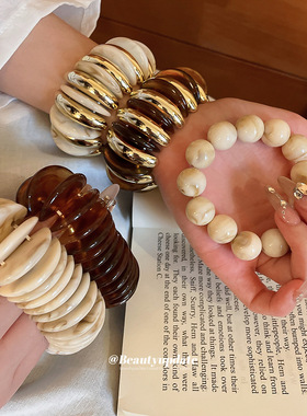 欧美跨境亚克力圆形弹力手链复古轻奢通勤手串手环休闲简约手饰女