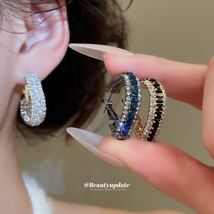 银针锆石三角形耳圈欧美复古重工轻奢气质百搭耳环设计感小众耳饰