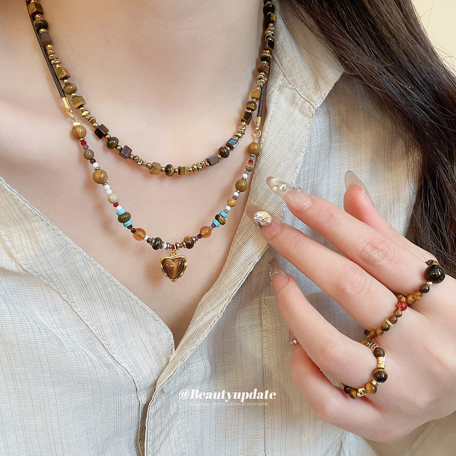 虎眼石圆形串珠项链戒指复古气质轻奢感首饰套装日常百搭饰品,饰品/流行首饰/时尚饰品新,组合套装,淘宝优惠券,粉丝福利购,淘宝优惠卷