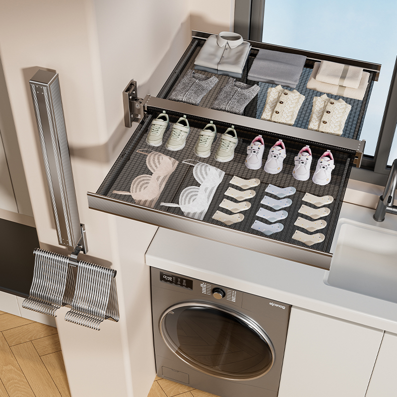 阳台隐形伸缩晾晒网折叠晾衣架