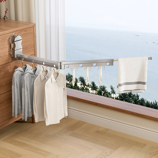 2025新款折叠晾衣架室内悬空可以伸缩凉台上的毛巾杆吸盘式夹袜子