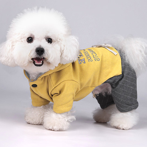 秋冬季可牵引小狗狗衣服四脚比熊棉衣博美保暖小型犬宠物衣服冬装