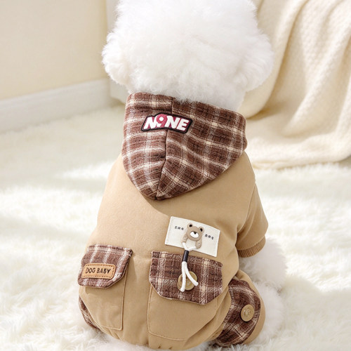 秋冬季小狗狗衣服比熊雪纳瑞泰迪小型犬四脚衣防寒保暖棉服可牵引