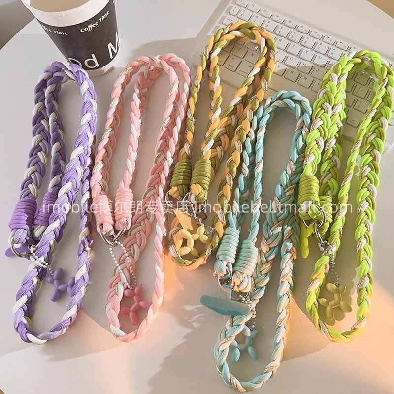 卡通风格ins小清新奶油气球狗挂饰手机壳挂件结实耐用编织多功能尼龙手机挂绳户外防丢绳ccd相机可爱女款侧肩