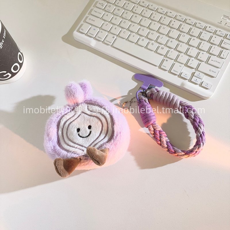 可爱毛绒洋葱零钱包挂件尼龙线材手工编织手机链短款手腕百搭趣味ins学生女款收纳卡包蓝牙耳机套ccd便携挂绳