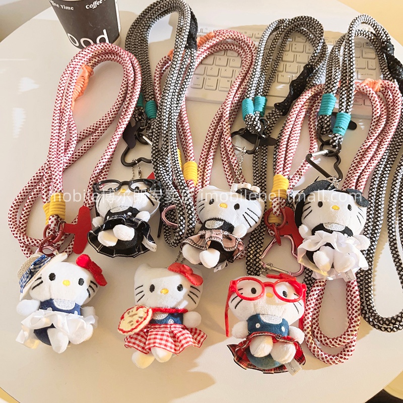 超萌可爱毛绒小KT猫公仔毛绒挂件多功能手机链网红女款手提防丢斜跨长绳户外防丢ccd相机便携侧肩背带式挂脖