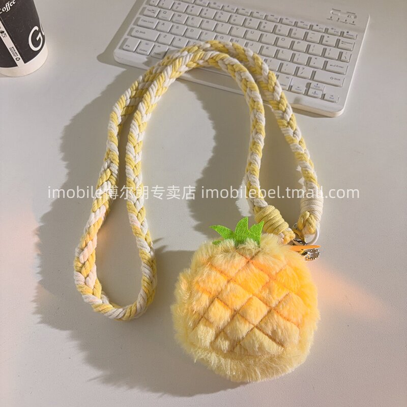 水果菠萝零钱包装饰配件手机壳挂件户外尼龙线材手机链编织带挂绳斜跨侧肩背带收纳蓝牙耳机钥匙ccd相机挂链图片