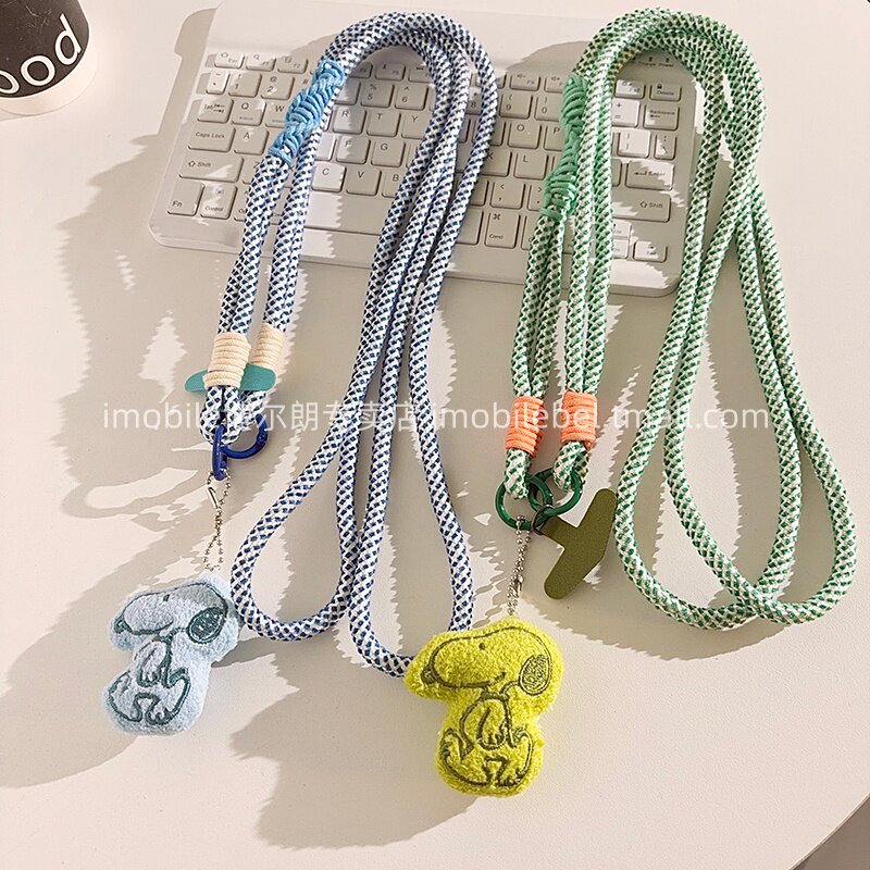 毛绒卡通可爱站姿史努比公仔手机挂件尼龙线材防丢神器手机链编织线材斜跨长绳通用ccd相机便携背带侧肩挂绳