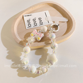 简约ins奶白珠珠手链适用于苹果华为小米OPPO VIVO手机壳韩风百搭手机配件挂饰便携腕带手环钥匙扣少女心挂件