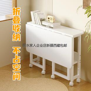 新疆包邮可折叠书桌书架一体桌学生家用卧室学习写作业床边移动简