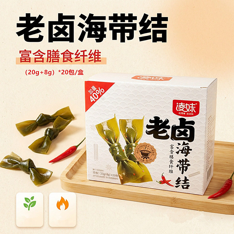 凌妹老卤海带结20g+8g）*20包下饭菜下酒菜休闲零食盒装开袋即食