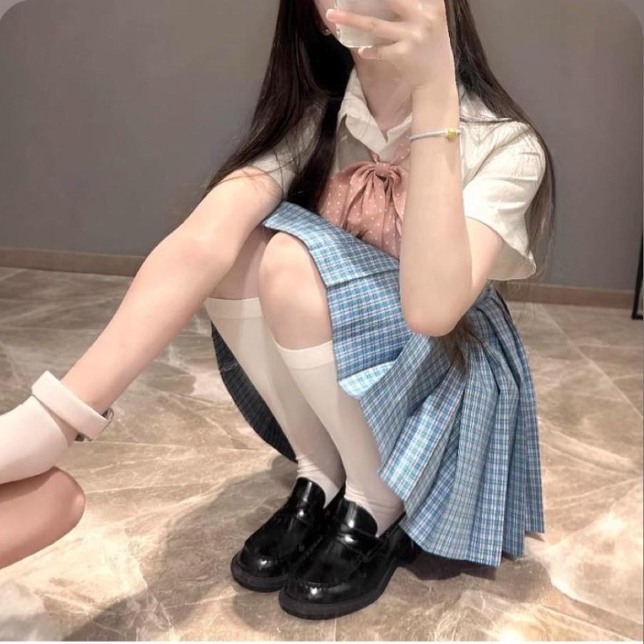 猫看花JK【松蓝】原创制服春夏甜美学生日系学院风半身格裙校供感