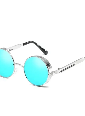 太阳镜炫彩太阳眼镜女士复古6631新款弹簧金属潮流镜腿反光圆框