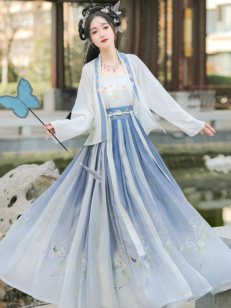 HUAJIANDIE 원래 송나라 HANFU 여성 2024 새로운 가을 허리 길이 개선 대형 소매 셔츠 중국 스타일의 요정 의상