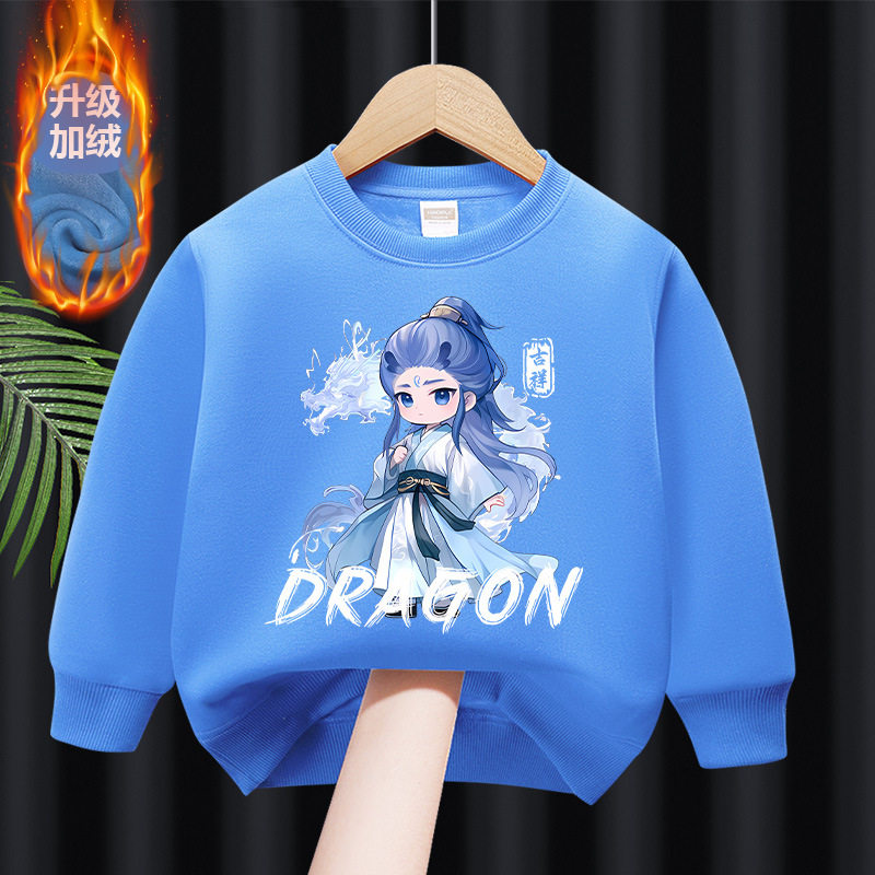 男童加绒卫衣秋冬季儿童哪吒上衣2026新款小女孩卡通敖丙衣服冬装