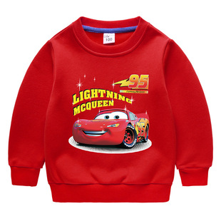 麦昆车男童加绒卫衣2026新款秋冬薄绒卡通小汽车上衣儿童冬装衣服