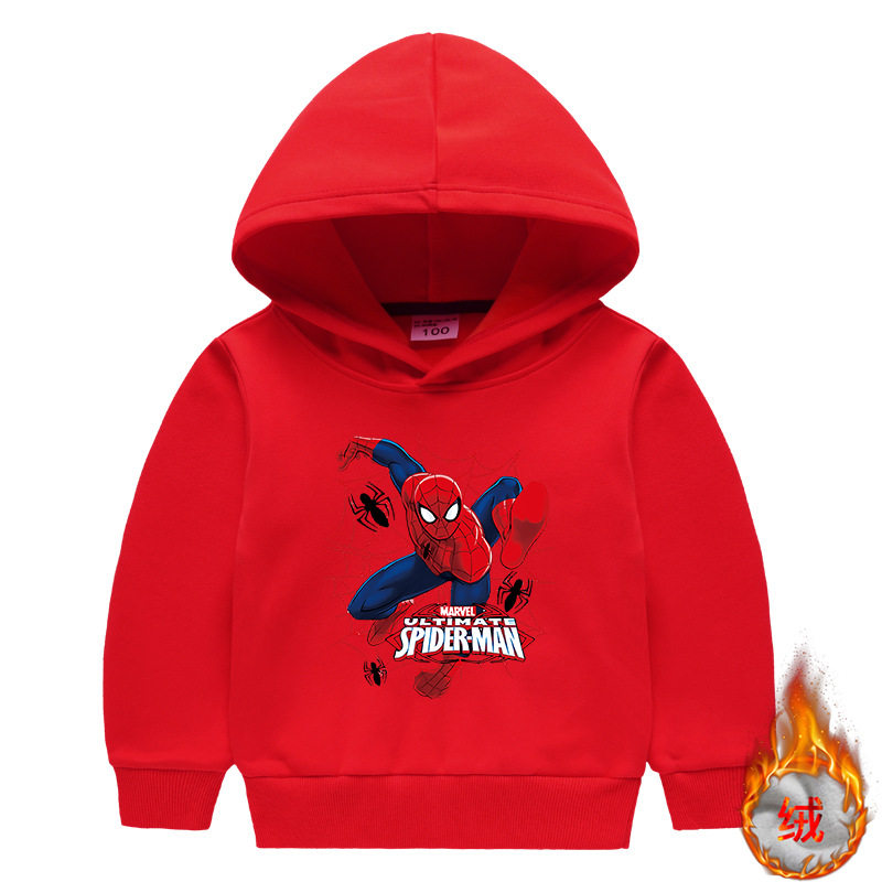 男童加绒卫衣秋冬卡通蜘蛛侠衣服冬装保暖儿童加厚连帽上衣外套潮