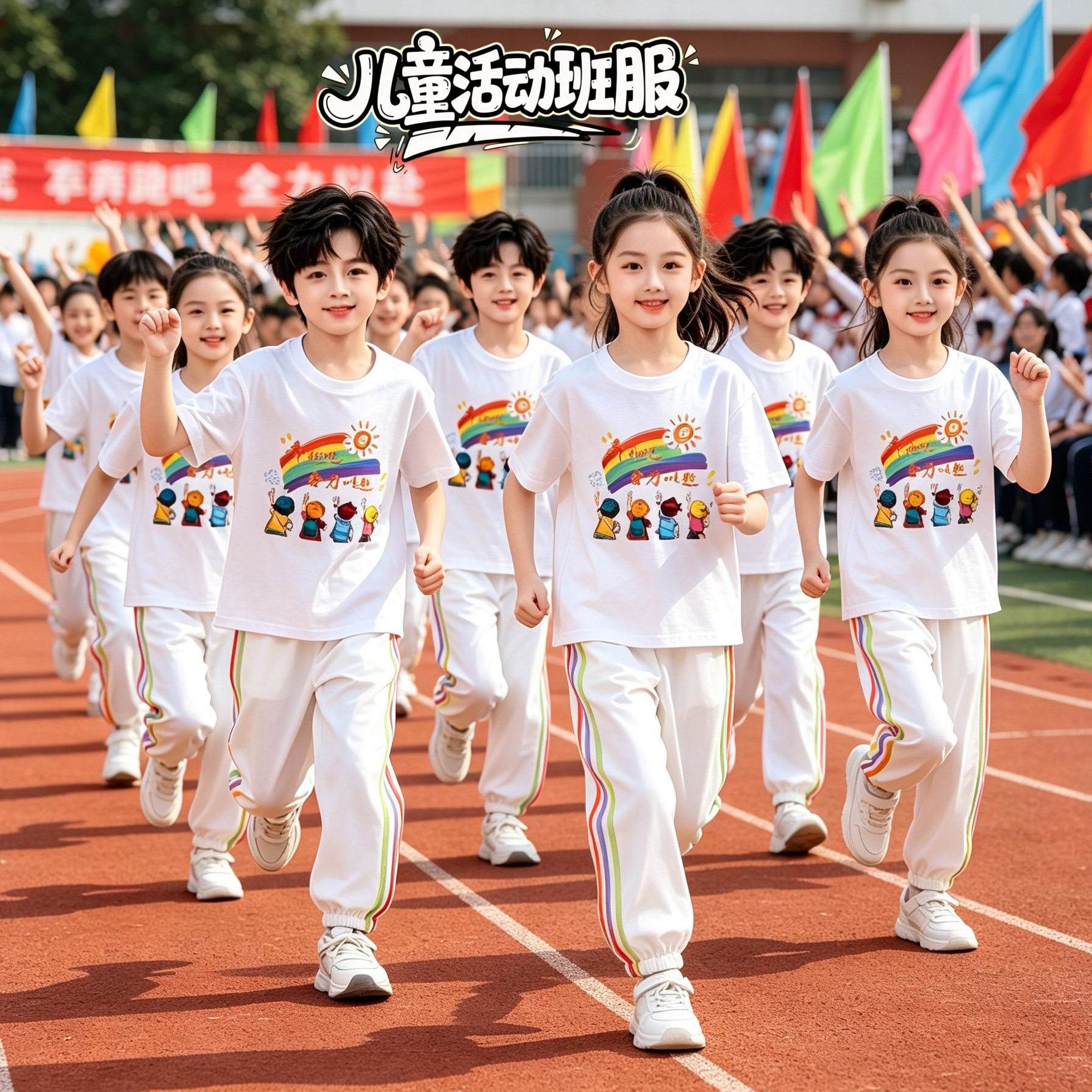 奔跑吧少年儿童活动班服小学生运动会短袖T恤套装彩虹国庆演出服