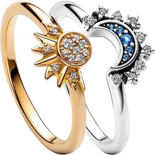 2pc/set Summer Couple Ring Set Sky Blue Sparkling Moon and S
