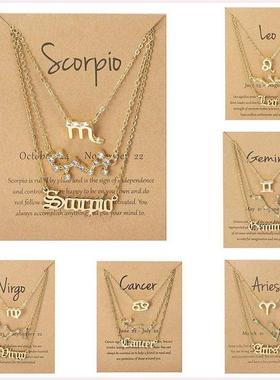 3Pcs/set 12 Zodiac Sign Necklace For Women 12 Constellation