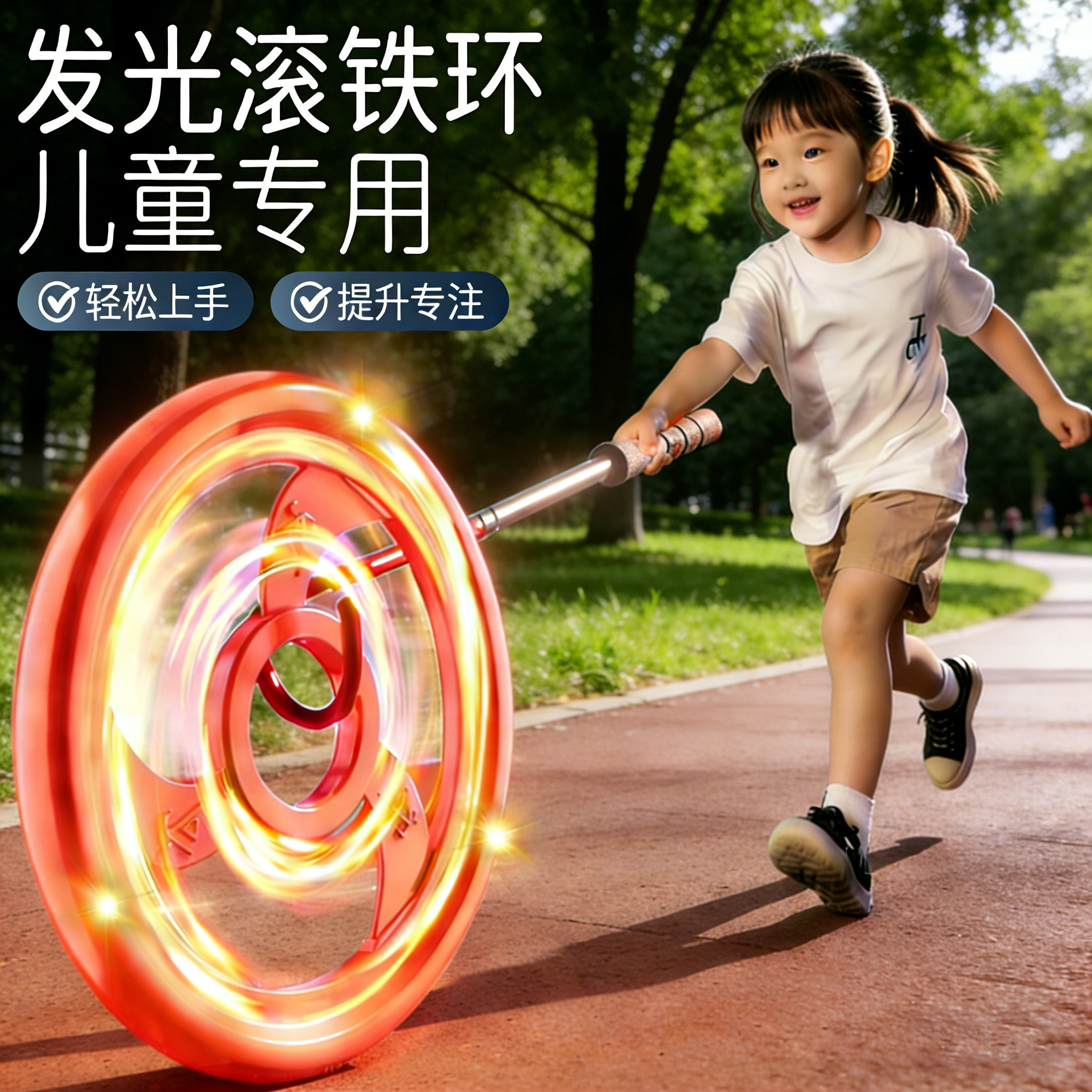 铁圈滚铁环儿童小学生发光风火轮加粗成人推圈幼儿园老式怀旧玩具