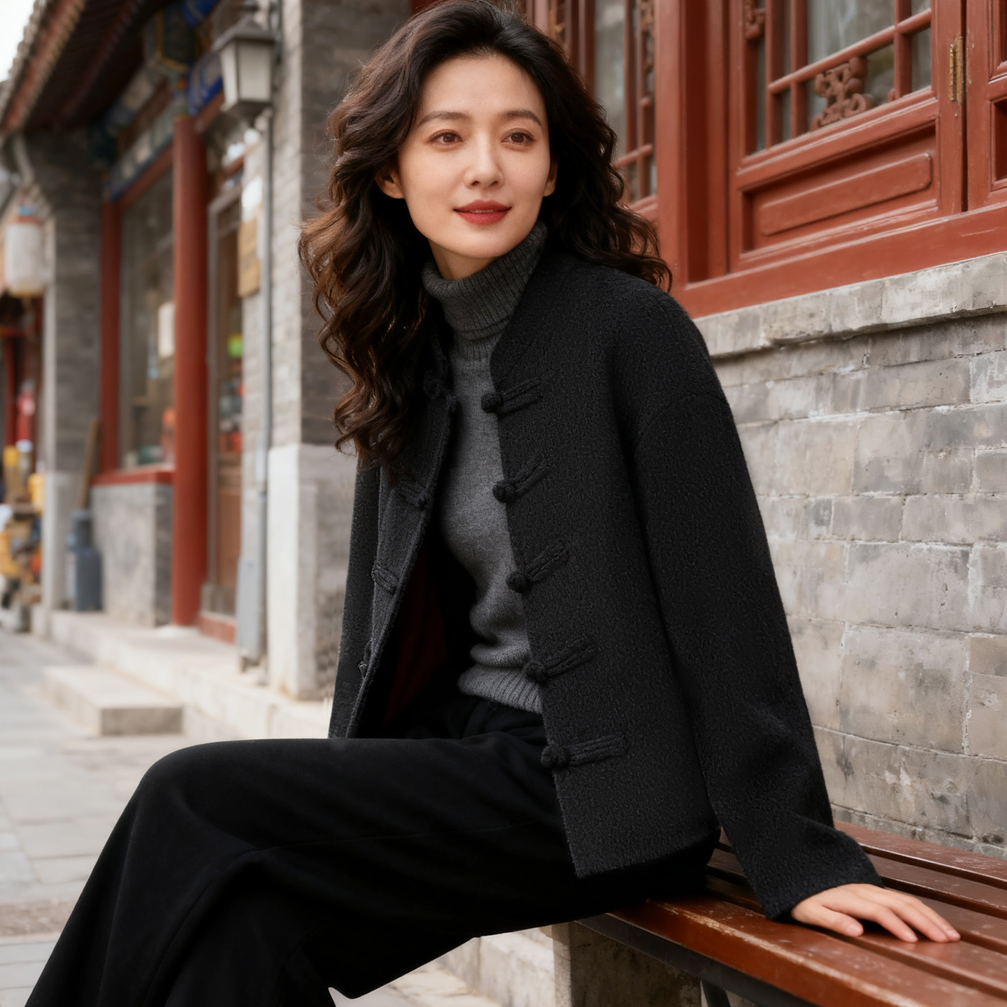 时尚百搭新中式短款羊毛呢子外套