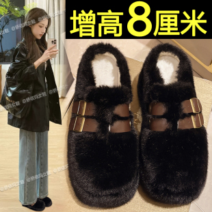 厚底毛毛鞋女外穿2025秋冬新款小个子增高一脚蹬包头棉拖鞋懒人鞋