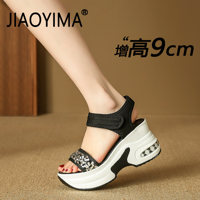 9CM增高厚底凉鞋女2026夏季新款外穿时尚百搭不累脚坡跟罗马凉鞋