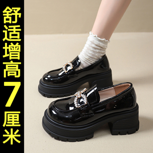 一脚蹬黑色鞋 厚底乐福鞋 英伦风百搭增高小皮鞋 女2025新款 子 秋季