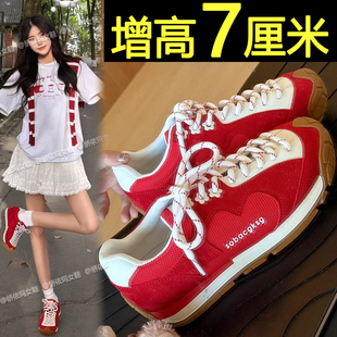 内增高红色德训鞋女2025新款秋季休闲阿甘鞋百搭透气运动流浪鞋