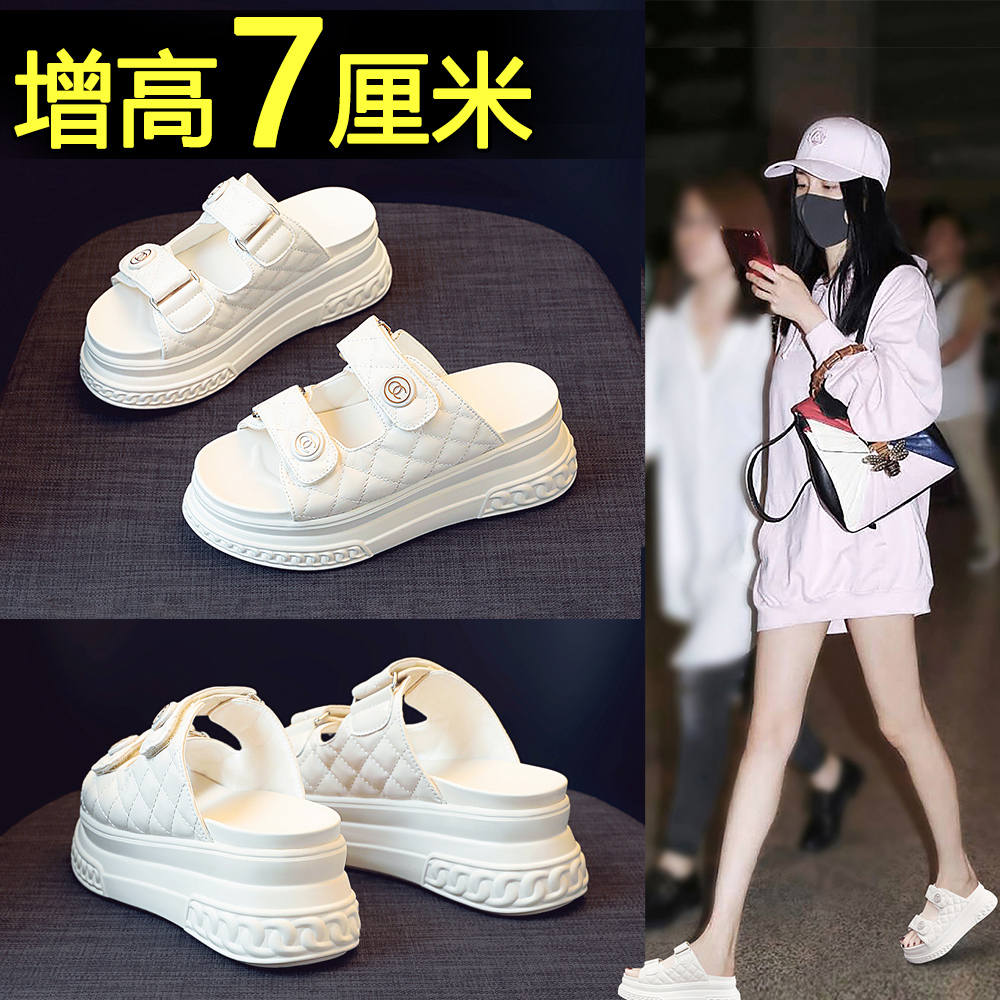 超纤高跟仙女风小香风拖鞋女