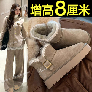 内增高短筒雪地靴女款2025新款冬季加绒加厚保暖面包棉鞋厚底棉靴