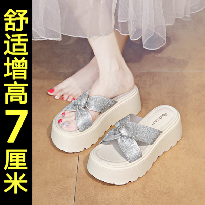 绝美外穿不累脚厚底增高水钻拖鞋