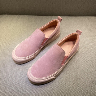 一脚蹬厚底懒人鞋 休闲加绒单鞋 潮 女英伦风真皮2025新款 粉色乐福鞋