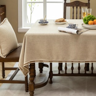 原创美式乡村中古风棉麻自然风西餐桌布台布茶几布盖布可定制