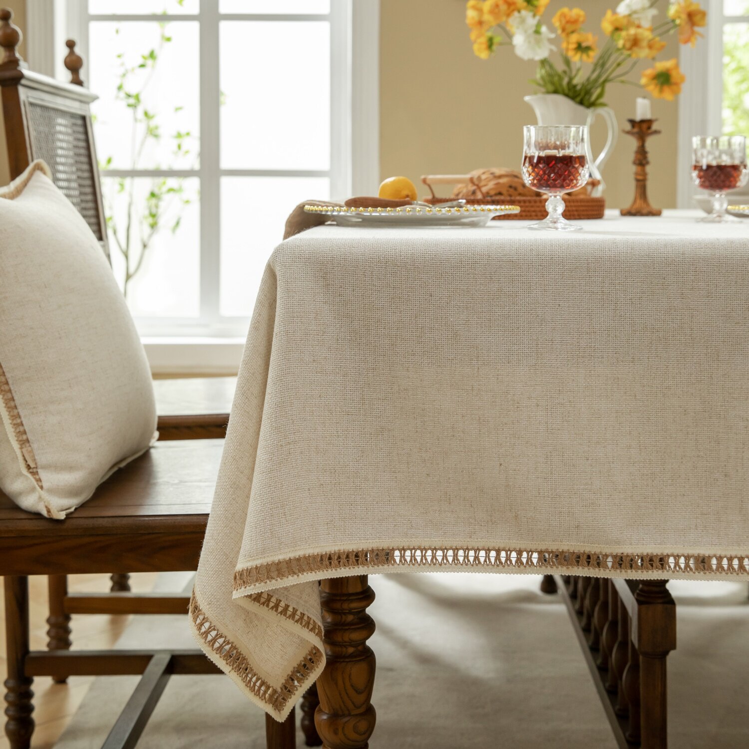 原创美式乡村中古风棉麻自然风西餐桌布台布茶几布盖布可定制