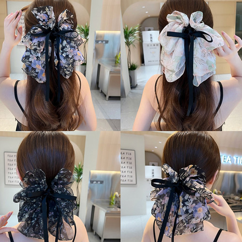 碎花飘带蝴蝶结抓夹高马尾发卡