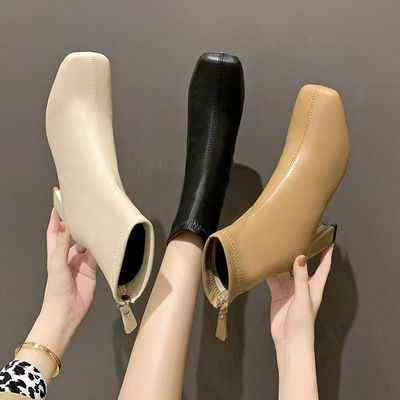 2025秋冬新款粗跟显瘦百搭网红41短靴女高跟弹力靴韩版高跟女靴42