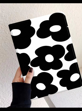 满屏黑色小花朵iPad保护套mini6苹果8代10.2平板10.5硅胶10.9电脑air4/3三折1硅胶5apid9书本7/8气囊防摔软壳