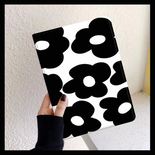 满屏黑色小花朵iPad保护套mini6苹果8代10.2平板10.5硅胶10.9电脑air4/3三折1硅胶5apid9书本7/8气囊防摔软壳