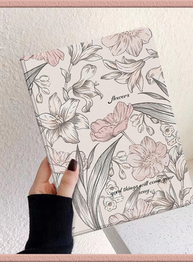 素描花朵适用苹果平板ipadair5/4保护套10.9英寸2021pro11电脑壳第八九十代201817迷你nini6防摔air23por10.5