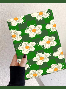 简约绿色棋盘格花朵2021/20/19新款air4/3/2三折气囊保护套10.2/9.7寸带笔槽pro11硅胶mini45新年iPad6/810.5