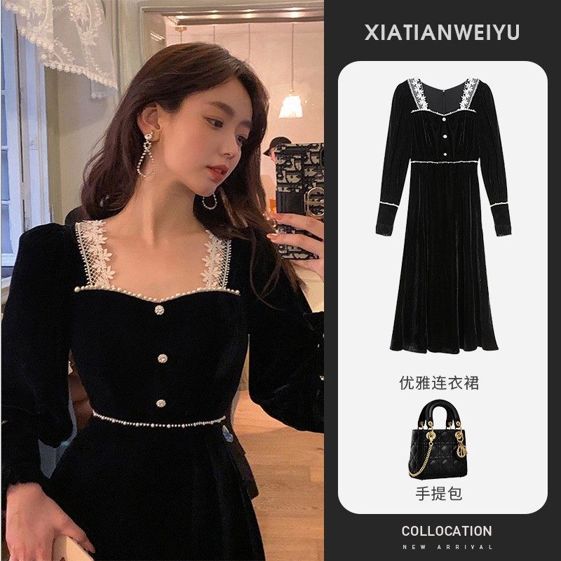 哺乳衣外出时尚秋冬法式赫本丝绒连衣裙气质辣妈款产后期喂奶服