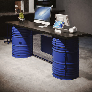 loft复古办公桌实木电脑桌油桶工业风简约现代铁艺老板桌创意书桌