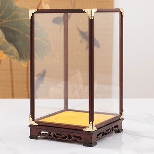 红木玻璃罩红酸枝宝笼摆件文玩古董观音佛像透明防尘罩展示盒定制