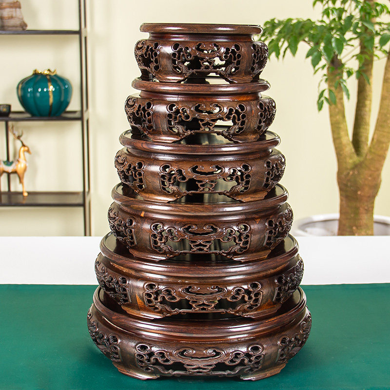 实木圆形底座花盆花瓶盆栽酒坛鱼缸佛像文玩奇石茶壶石头摆件托架